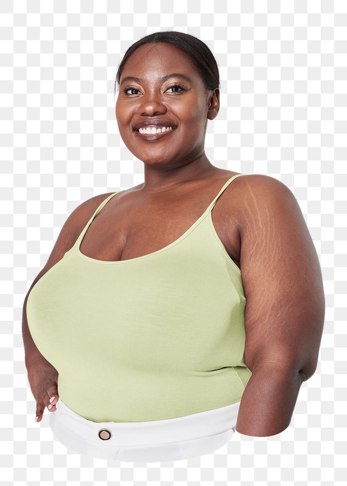 Woman's green tank top png, plus size fashion, transparent background