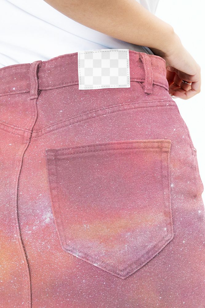 Denim skirt label png mockup, transparent design
