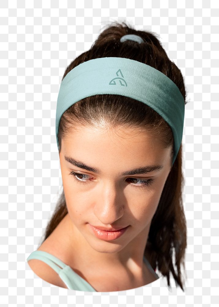 PNG  teenage woman wearing headband, getting ready to exercise, transparent background