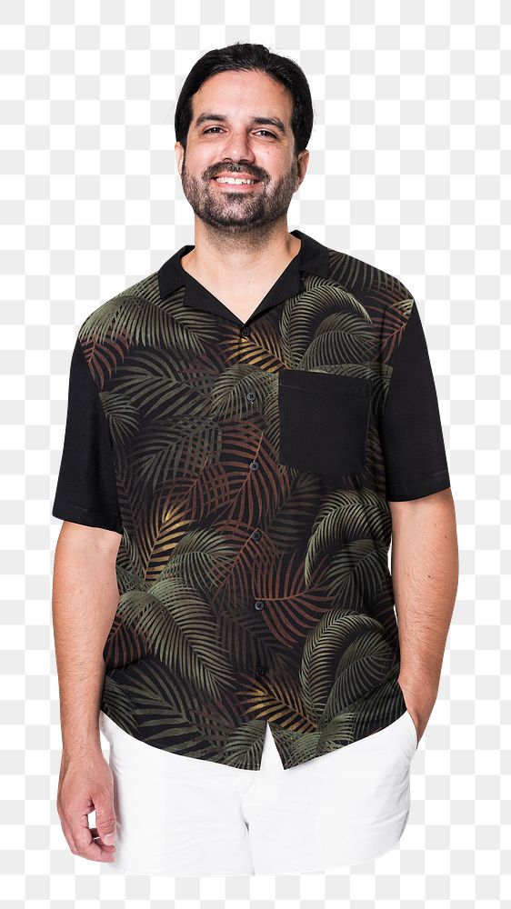 Png short-sleeve shirt, leaves pattern, transparent background