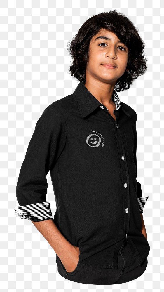 Teenage boy in black shirt ,transparent background