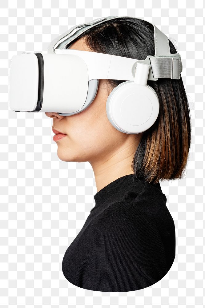 Woman png in white VR headset, transparent background
