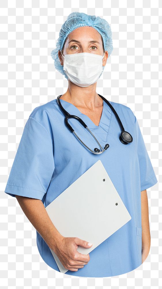 Female doctor png holding a clipboard, transparent background