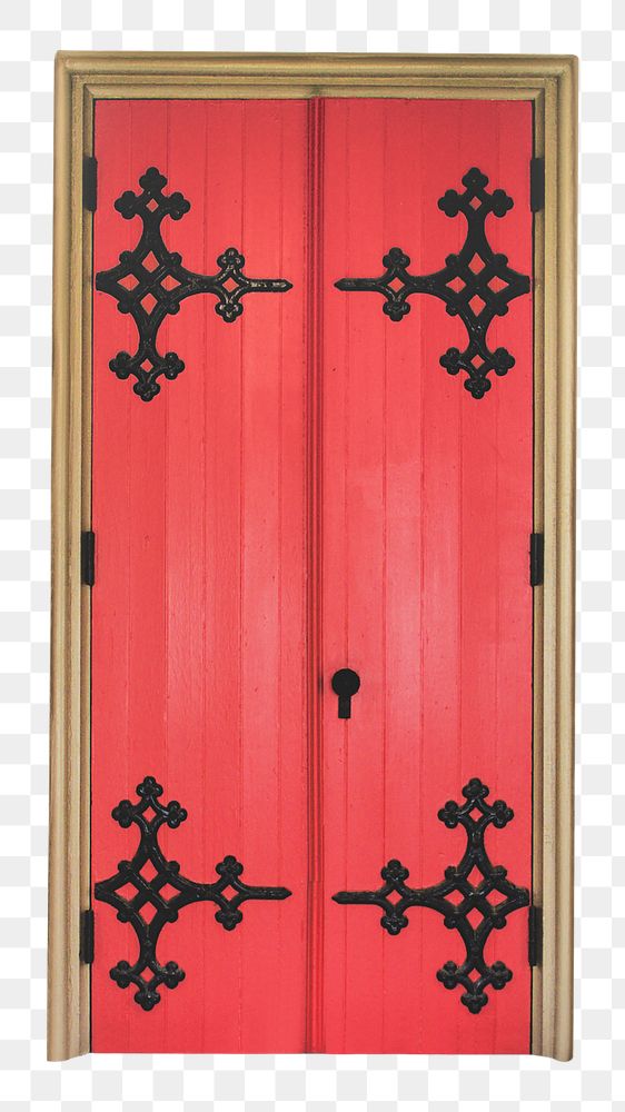 Red door png, isolated object, transparent background