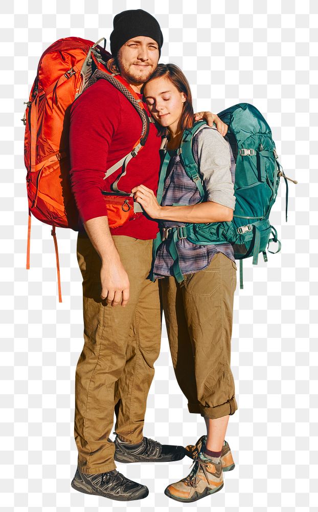 Couple adventure backpacker  png, transparent background