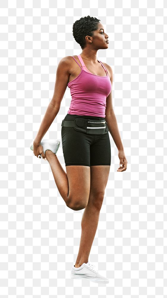 Woman hike stretching  png, transparent background