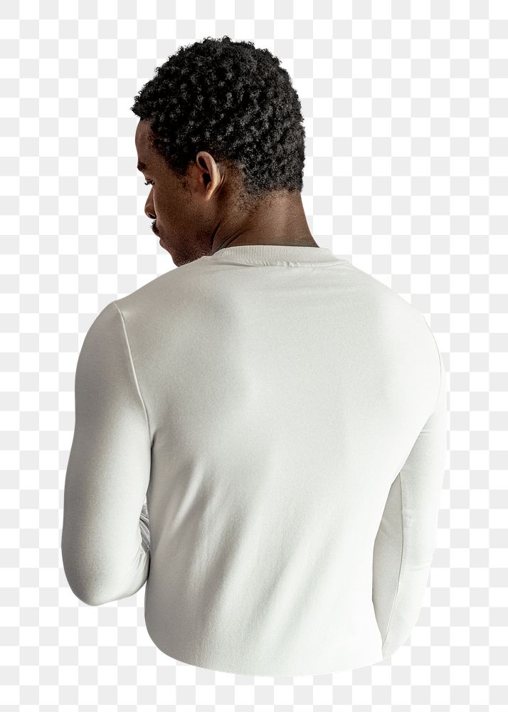 Png men's white long sleeves sweater, transparent background