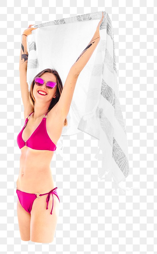 Png woman in pink bikini, collage element, transparent background