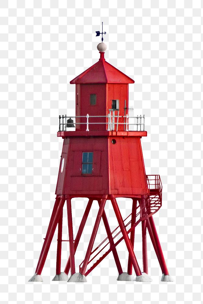 Red lighthouse png, transparent background