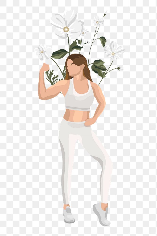 Woman yoga flexing flower png, transparent background