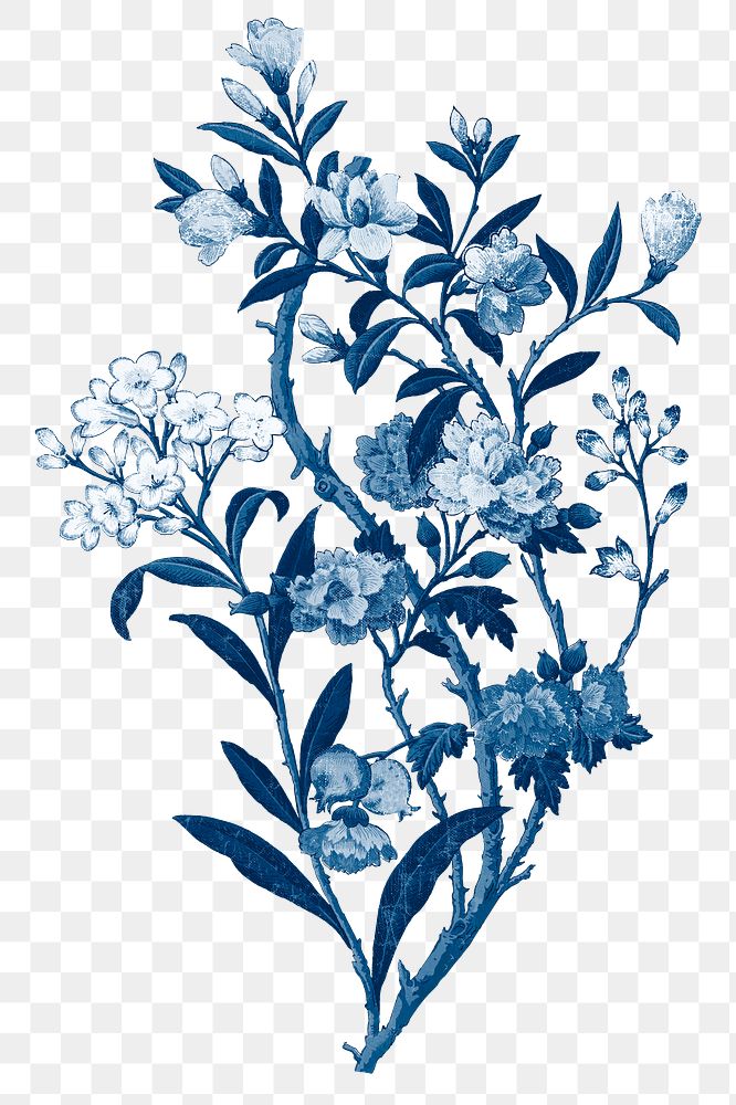 Vintage png flower blue peony, transparent background