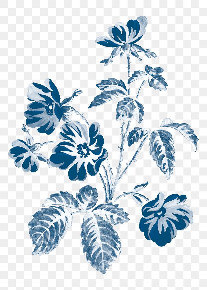 Aesthetic flower png blue painting, transparent background