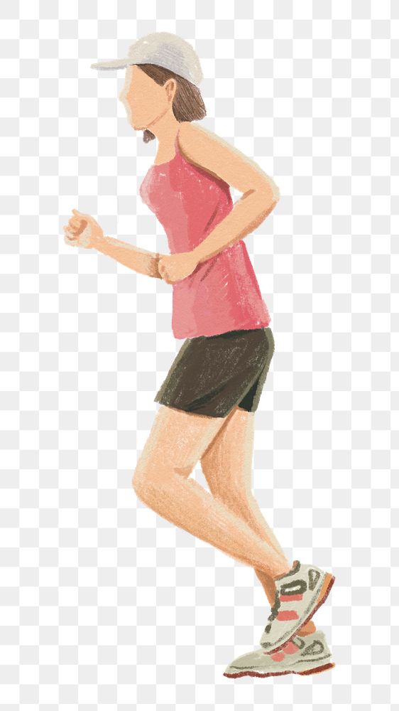 Png woman running, simple illustration, transparent background