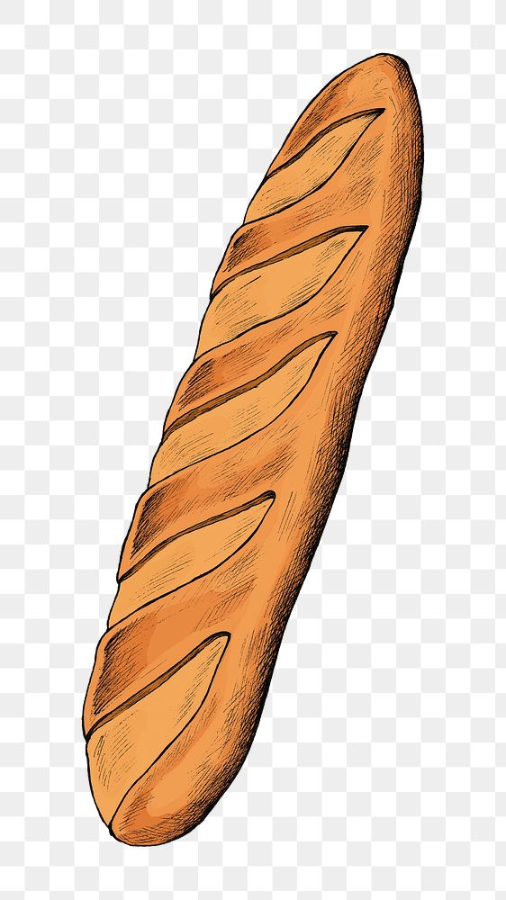 Png baguette illustration collage element, transparent background