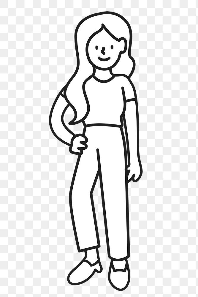 Doodle woman standing png illustration, transparent background