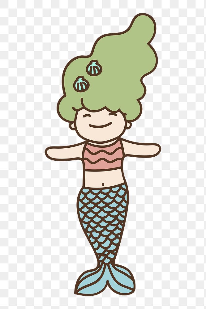 Mermaid character png clipart illustration, transparent background. Free public domain CC0 image.