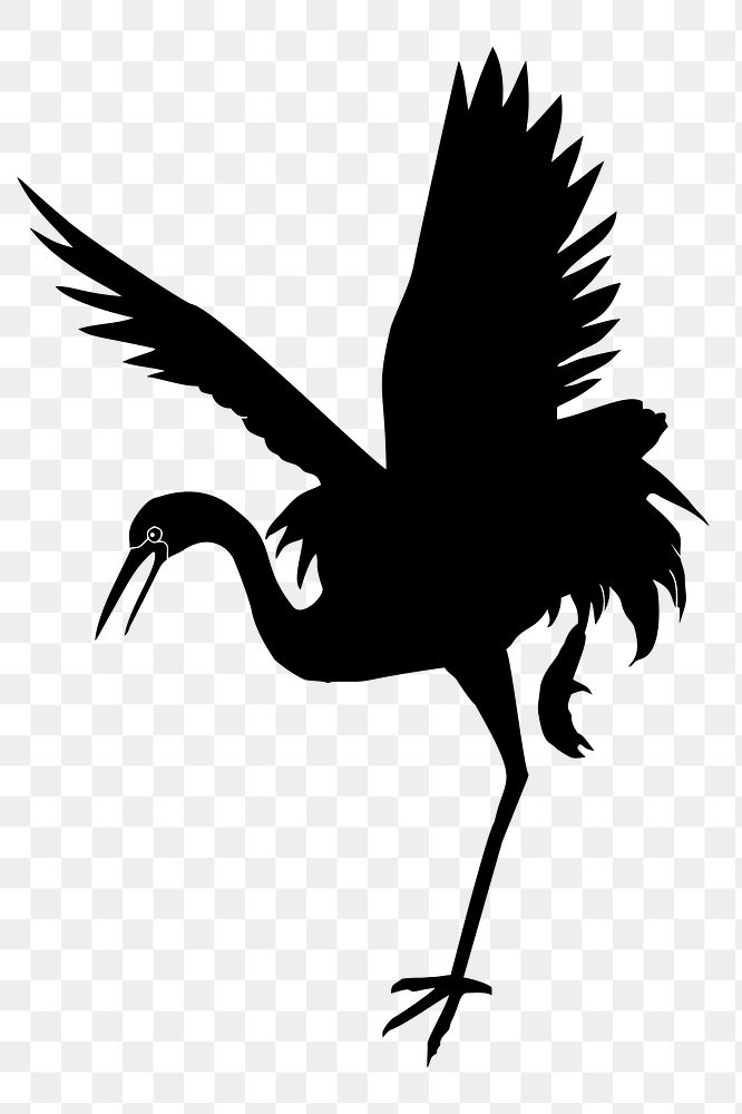 Silhouette stork png clipart illustration, transparent background. Free public domain CC0 image.