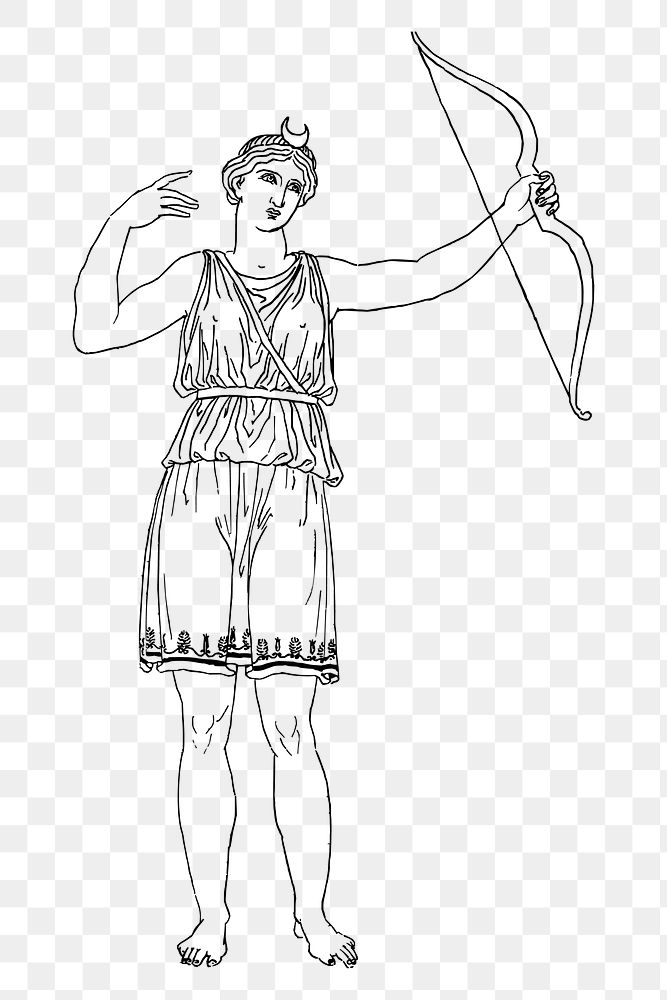 PNG Ancient greek archery woman line art, clipart, transparent background