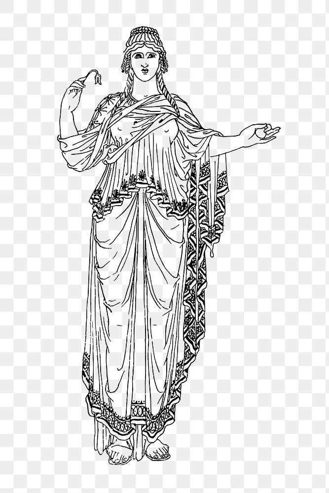 PNG Ancient greek woman line art, clipart, transparent background