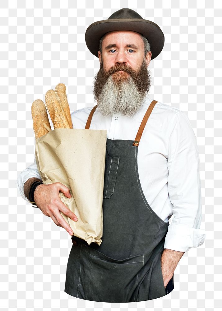 PNG Baker man holding some bread, collage element, transparent background