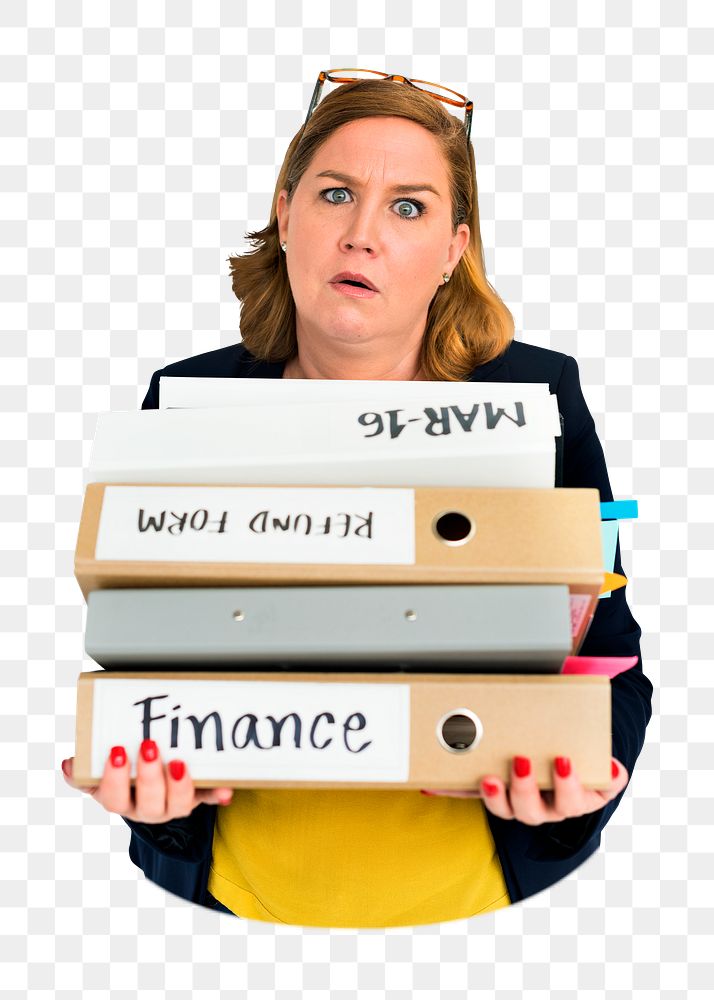 PNG Businesswoman holding folders, collage element on transparent background