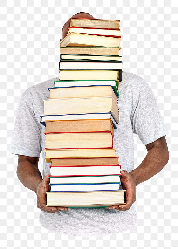 PNG man carrying books, collage element, transparent background
