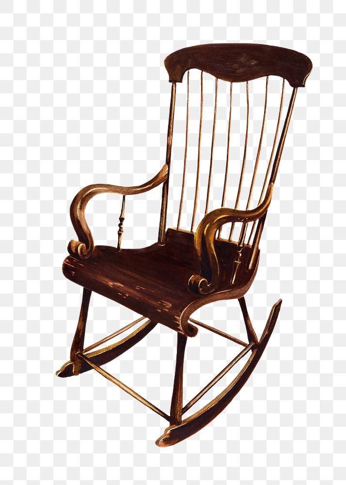 Png brown wooden rocking chair, transparent background