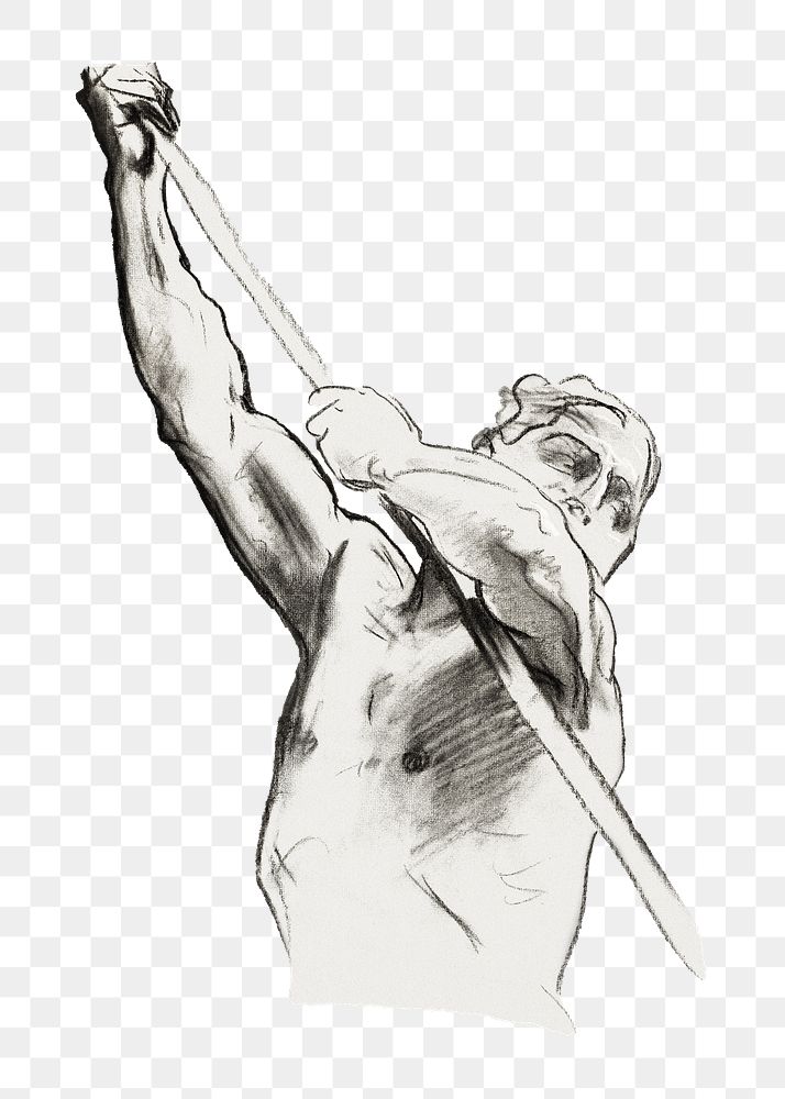 Man with pole png sketch, transparent background. Remixed by rawpixel.