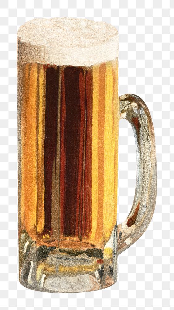 Vintage beer glass png chromolithograph illustration, transparent background. Remixed by rawpixel. 
