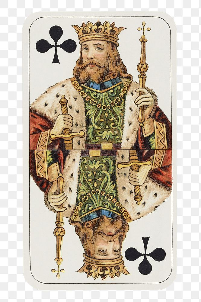 PNG vintage king of clubs, chromolithograph art, transparent background. Remixed by rawpixel. 