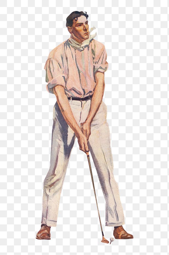 PNG Golfing man, vintage sport illustration by Edward Penfield, transparent background. Remixed by rawpixel.