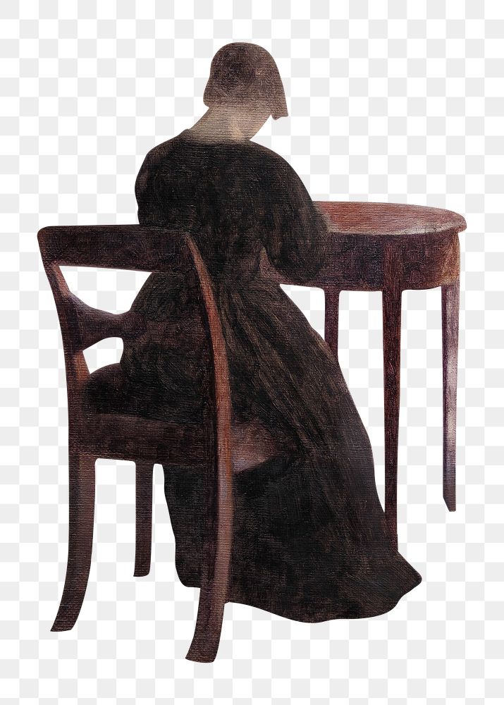 PNG Victorian woman sitting, vintage illustration by Vilhelm Hammersh&oslash;i, transparent background. Remixed by rawpixel.
