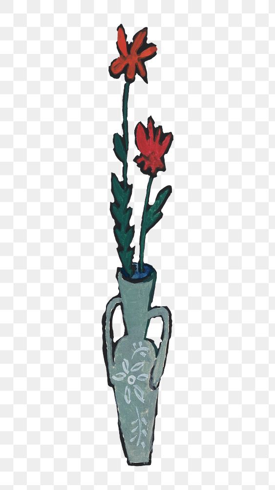 PNG Flower vase, vintage illustration by Mikulas Galanda, transparent background. Remixed by rawpixel.