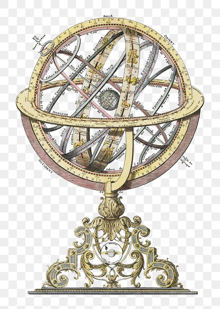 PNG vintage oblique armillary sphere, transparent background. Remixed by rawpixel.