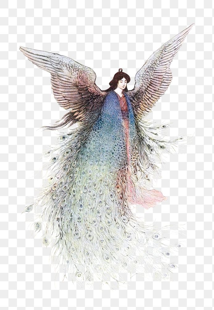 Vintage Japanese angel png illustration, transparent background. Remixed by rawpixel.