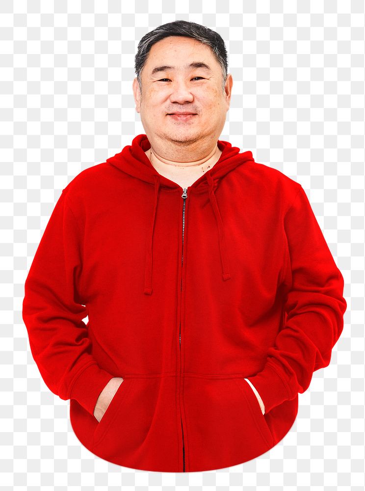 PNG Sporty Asian man wearing hoodie collage element, transparent background