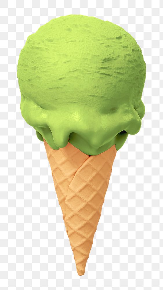 PNG 3D matcha ice-cream cone, element illustration, transparent background