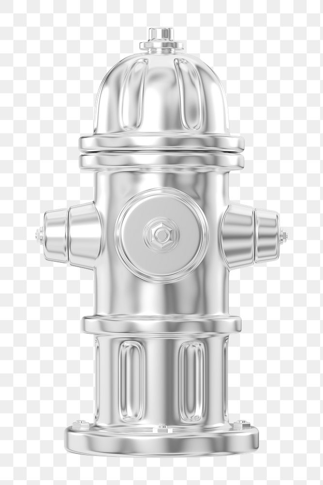 PNG 3D silver fire hydrant, element illustration, transparent background