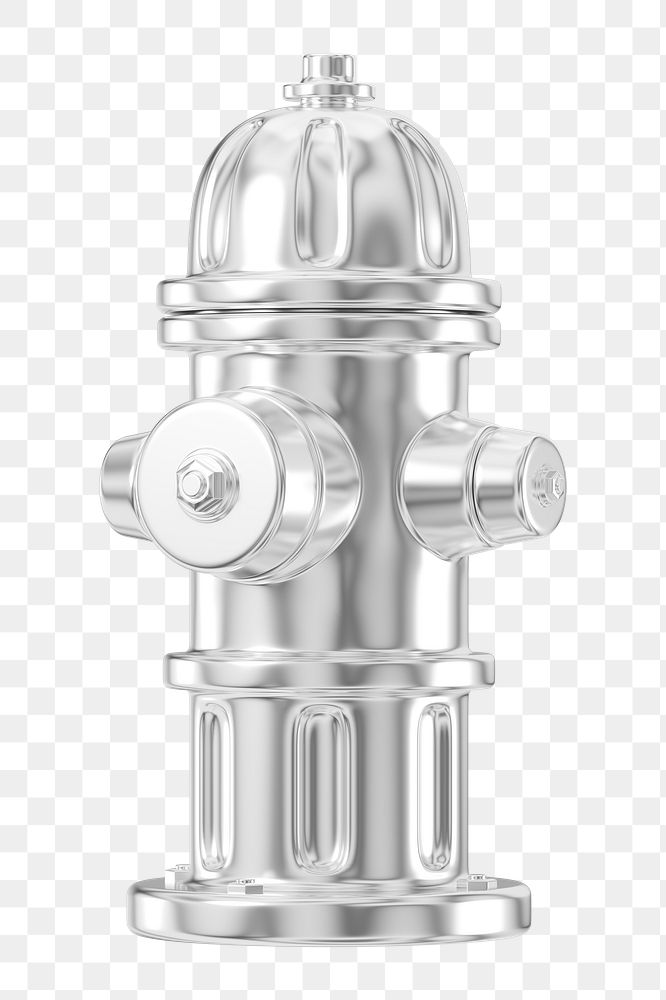 PNG 3D silver fire hydrant, element illustration, transparent background