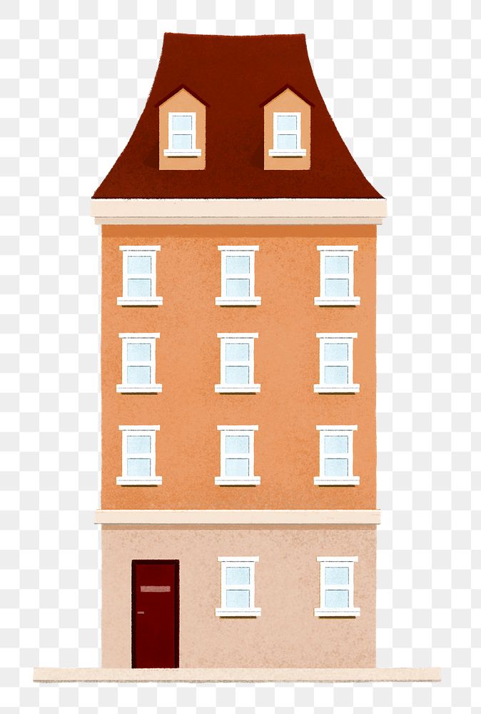 Apartment building png, architecture illustration, transparent background