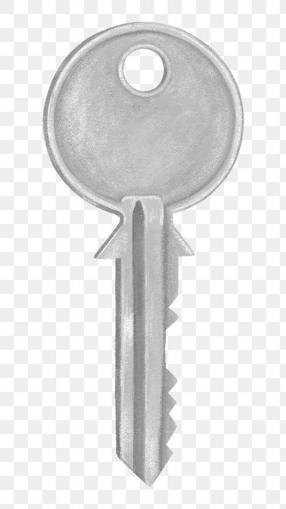 Silver house key png collage element, transparent background
