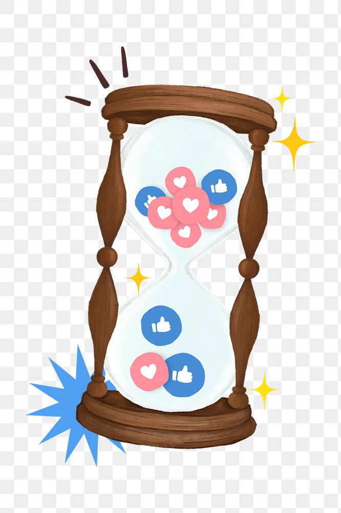 Hourglass png, social media likes remix, transparent background