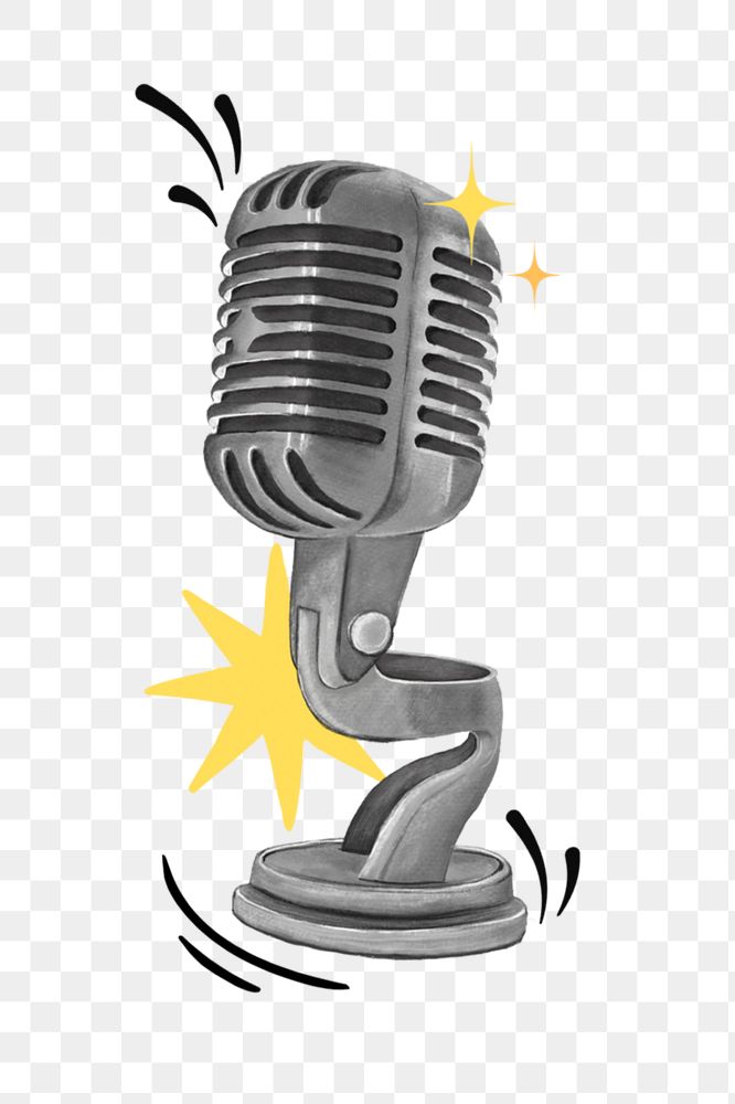 Retro microphone png, standup comedy remix, transparent background