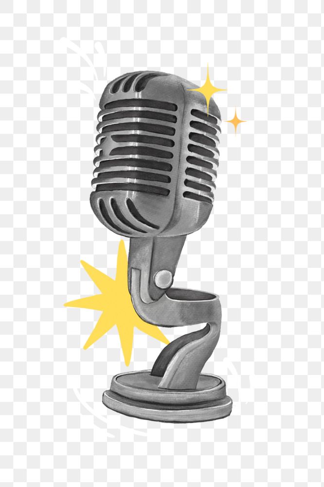 Retro microphone png, standup comedy remix, transparent background