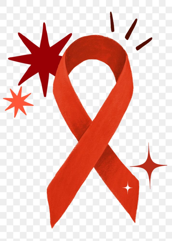 Red ribbon png, HIV/AIDS awareness illustration, transparent background