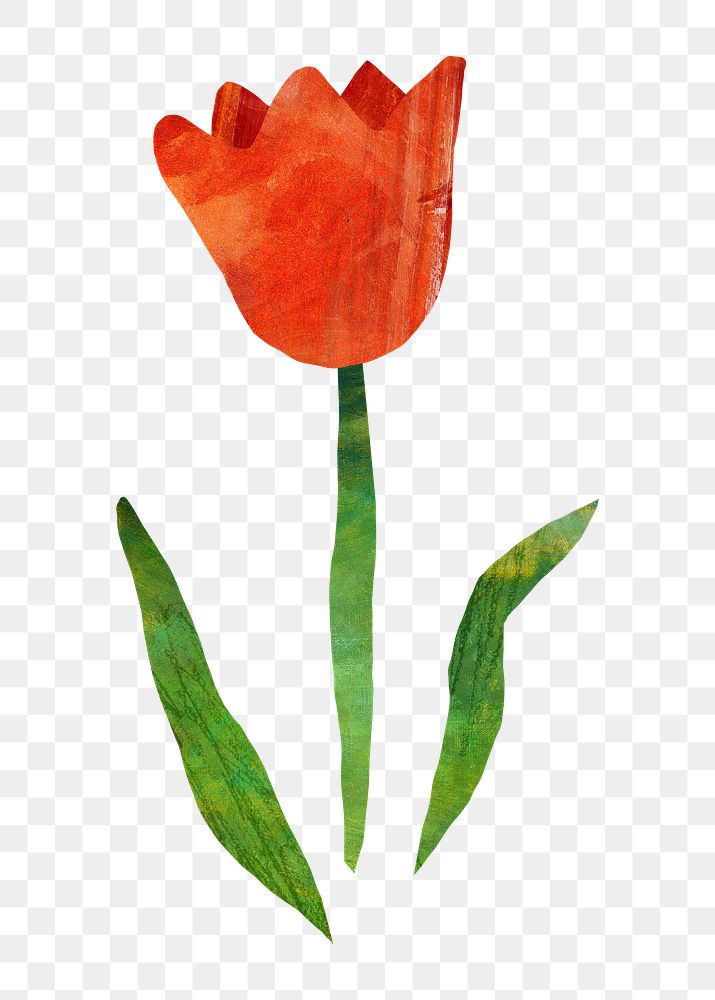 Red tulip png, flower paper craft element, transparent background