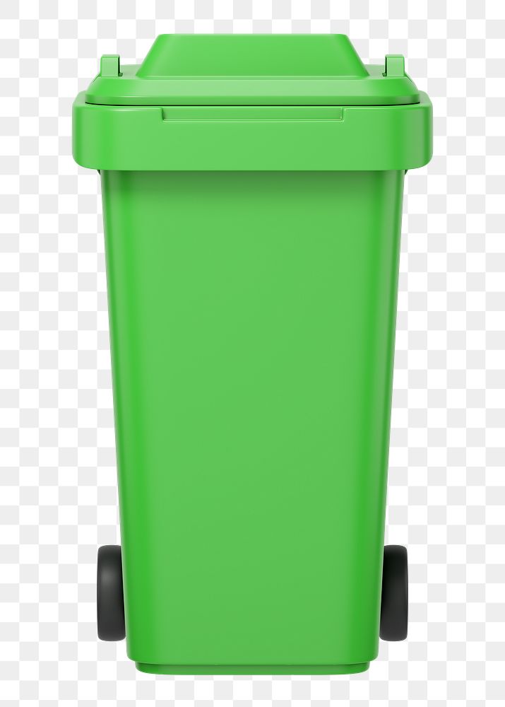 PNG 3D green bin, element illustration, transparent background