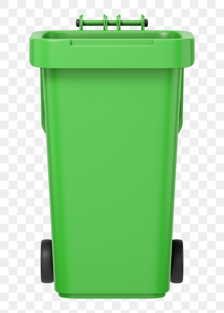 PNG 3D green bin, element illustration, transparent background