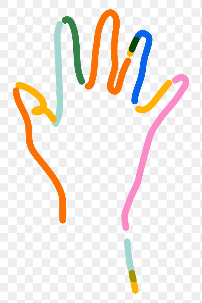 Png raising hand doodle line art, transparent background