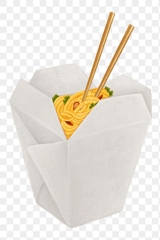 Noodle takeaway png, aesthetic illustration, transparent background